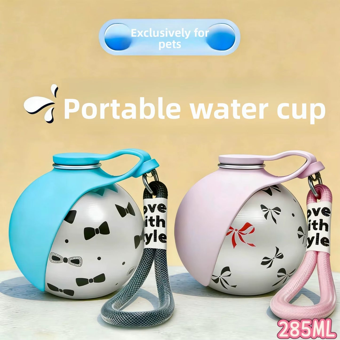 Portable Stainless Steel Leak-Proof Outdoor Travel Folding Silicone Bowl Drinker for Cats Dogs Wholesale Pet Water Bottle